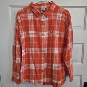 Ug Apparel Clemson Women's Plaid Button-Up Shirt Size Small